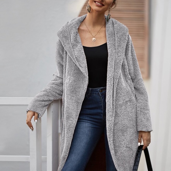 Olive oversized Open Front Hoodie jacket teddy - Picture 11 of 11